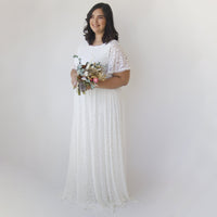 Bohemian Butterfly Sleeves, Modest Ivory Wedding Dress With Pockets #1318