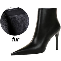 BIGTREE Leather Pointed Toe, Ankle Boots