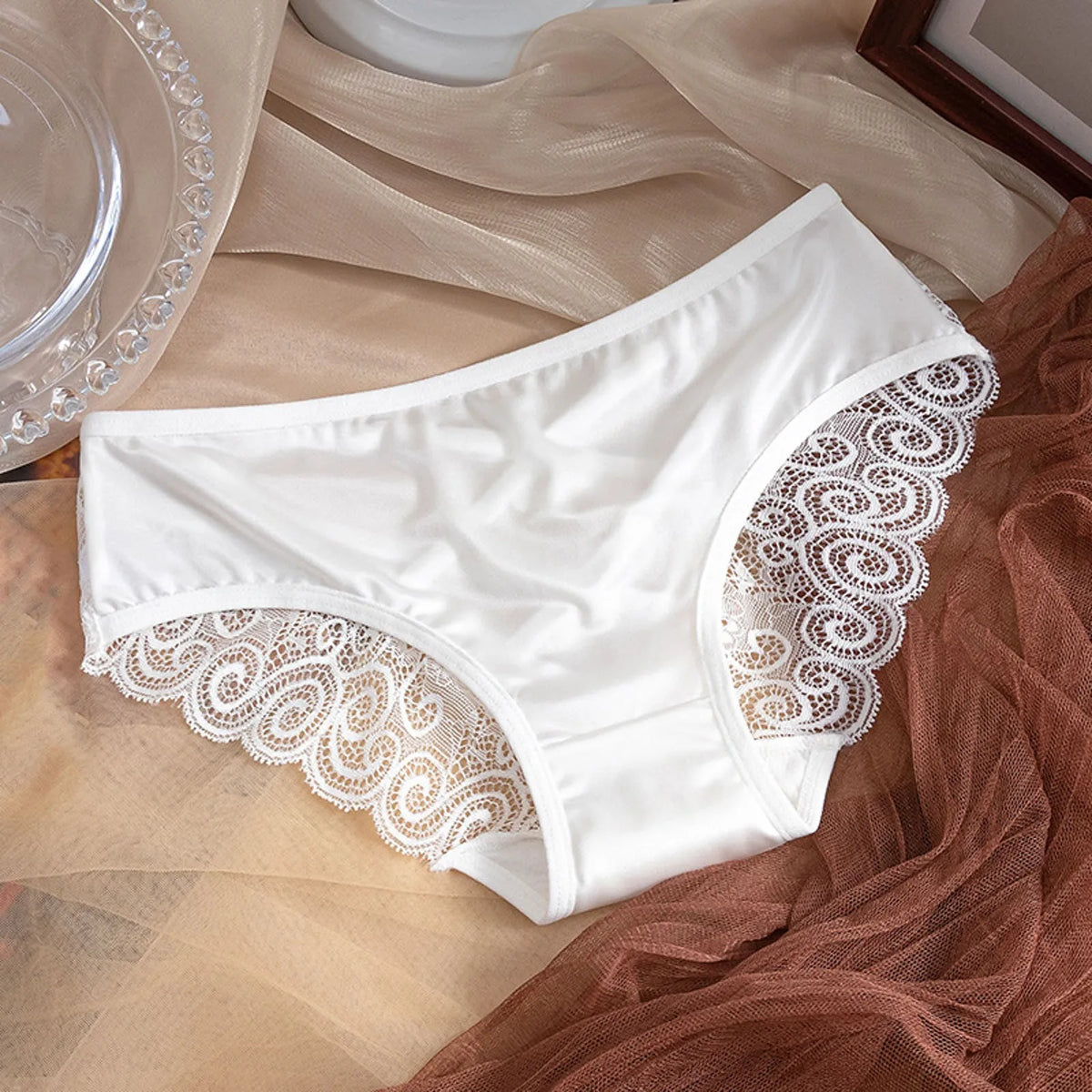 Satin Silk Lace Cross Panties Underwear Briefs Lingerie