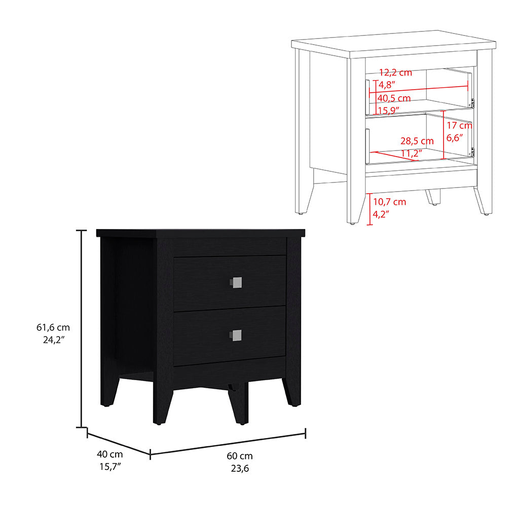 Nightstand More, Two Shelves, Four Legs - Black