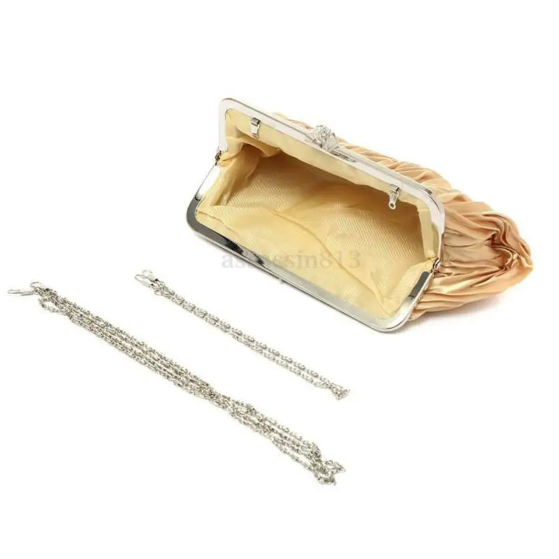 Crystal Evening Clutch w/ Chain & Ruffle (Multiple Colors)