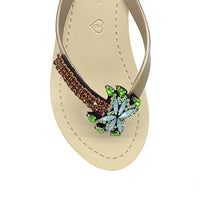 Palm Tree - Green Rhinestone Embellished Women's High Wedge Flip Flops Sandal