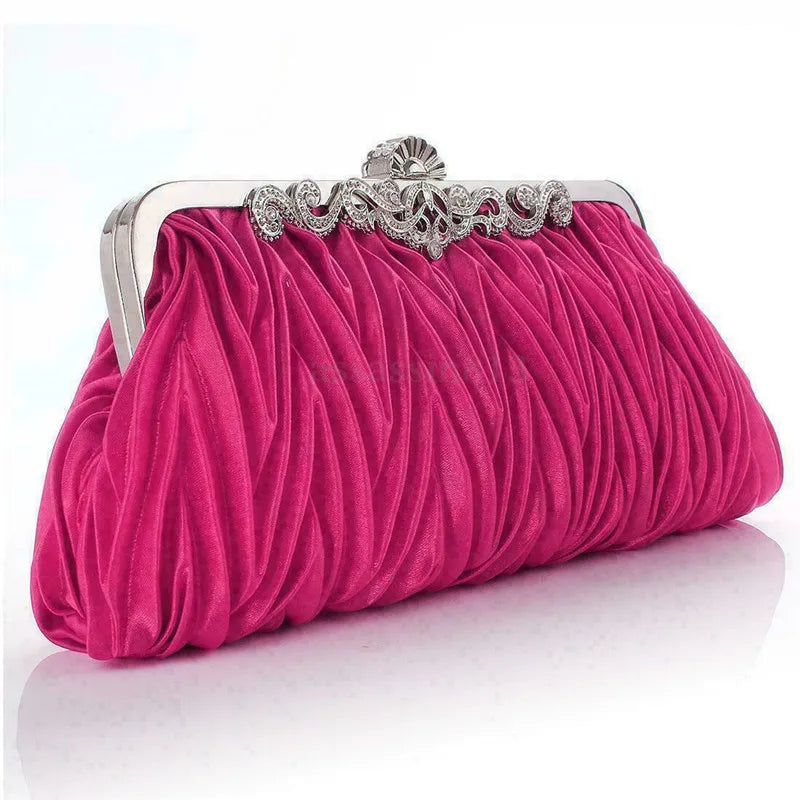 Crystal Evening Clutch w/ Chain & Ruffle (Multiple Colors)