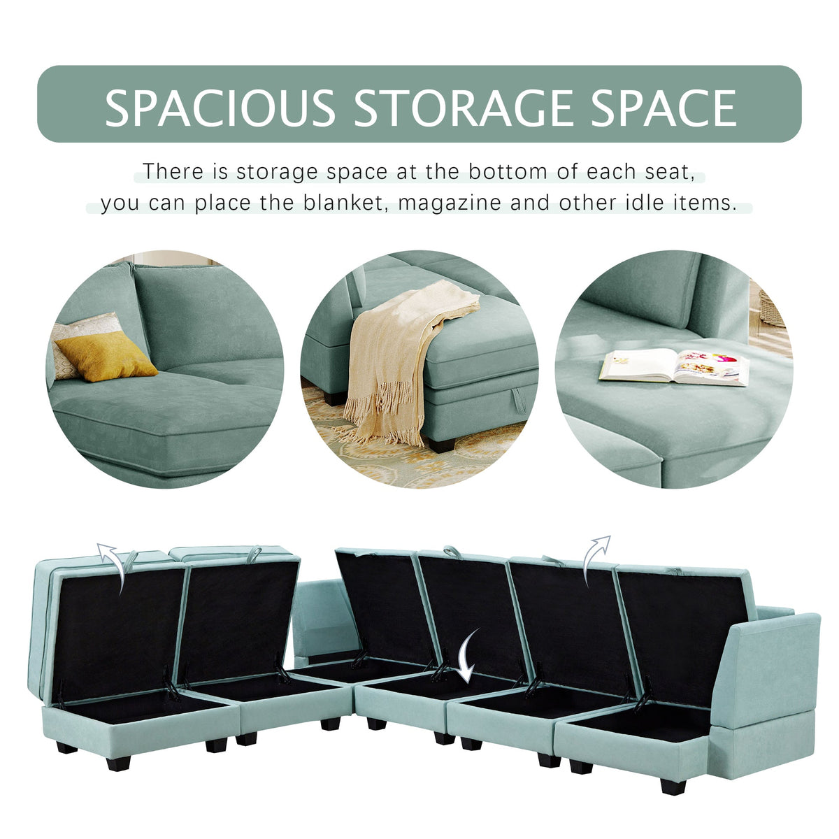 Modern Large U-Shape Modular Sectional Sofa w/ Reversible Chaise & Storage Seat