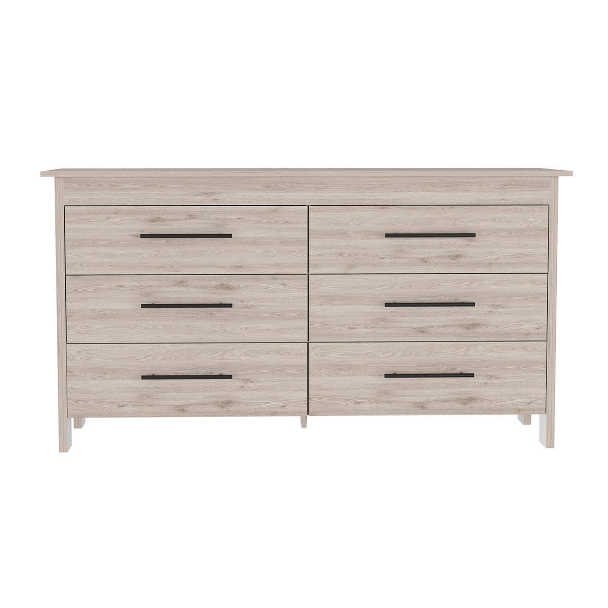 6 Drawer Double Dresser Wezz, Four Legs, Superior Top - Light Gray