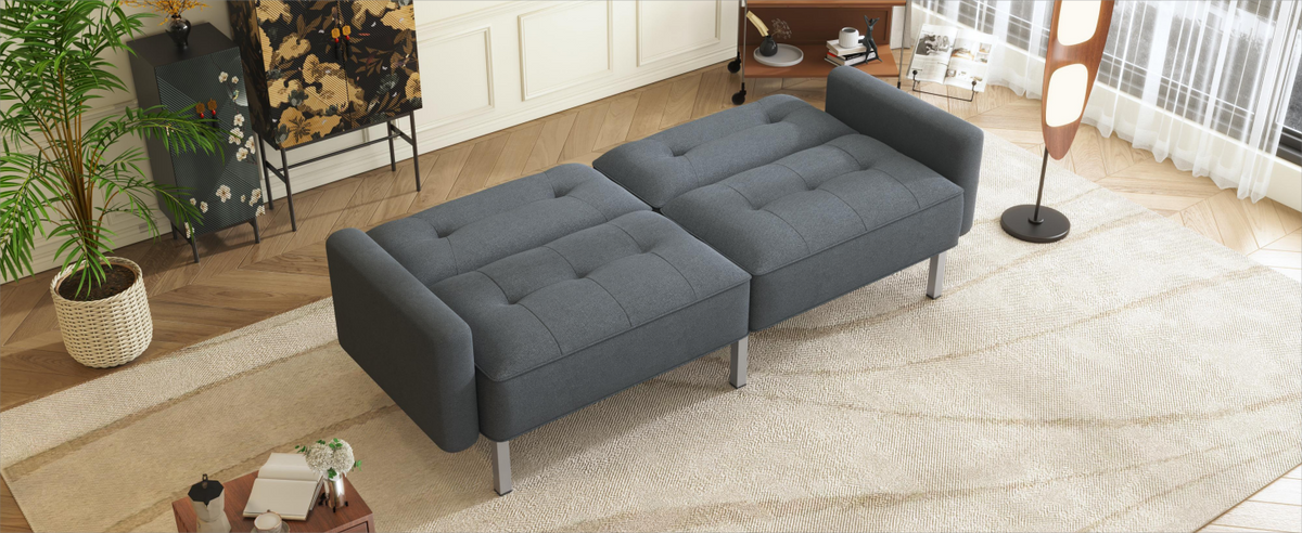 Linen Upholstered Modern Convertible Folding Futon Sofa Bed