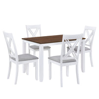 Rustic Minimalist Wood 5-Piece Dining Table Set w/ 4 X-Back Chairs - White