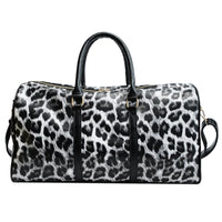 Leopard Printing PU Leather Big Weekend Duffle Bag (Black, Brown)