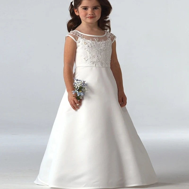 Sleeveless Satin Flowing Flower Girl Dress