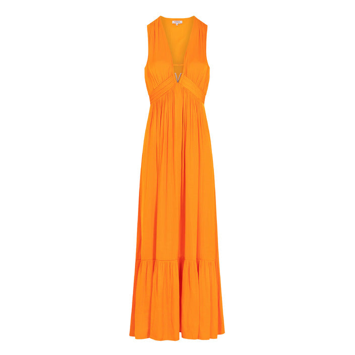 Morgan De Toi - Long Flowing Deep V Neck Dress in ORANGE