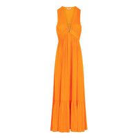 Morgan De Toi - Long Flowing Deep V Neck Dress in ORANGE