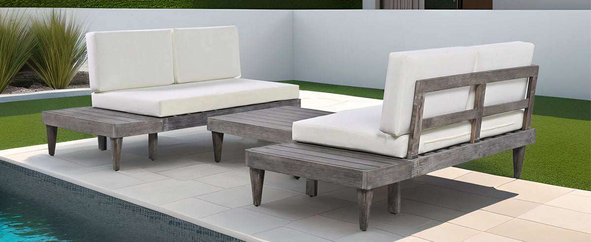 3-Piece Patio Furniture Set Solid Wood Set With Coffee Table