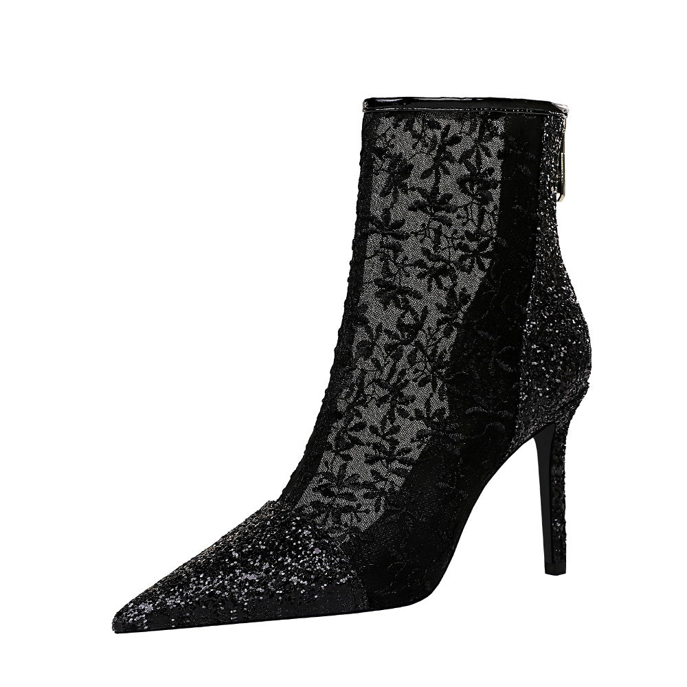 Lace & Sparkles & Mesh Ankle Stiletto Boot