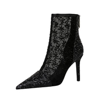 Lace & Sparkles & Mesh Ankle Stiletto Boot