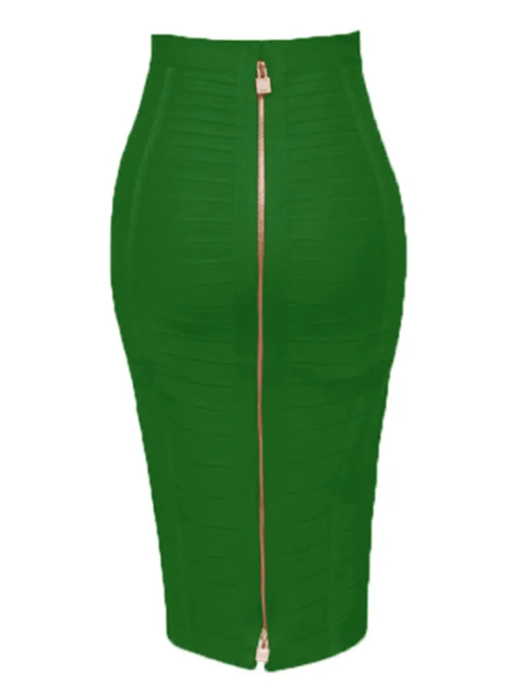 Solid Zipper Bandage Pencil Skirt (Multiple Colors)