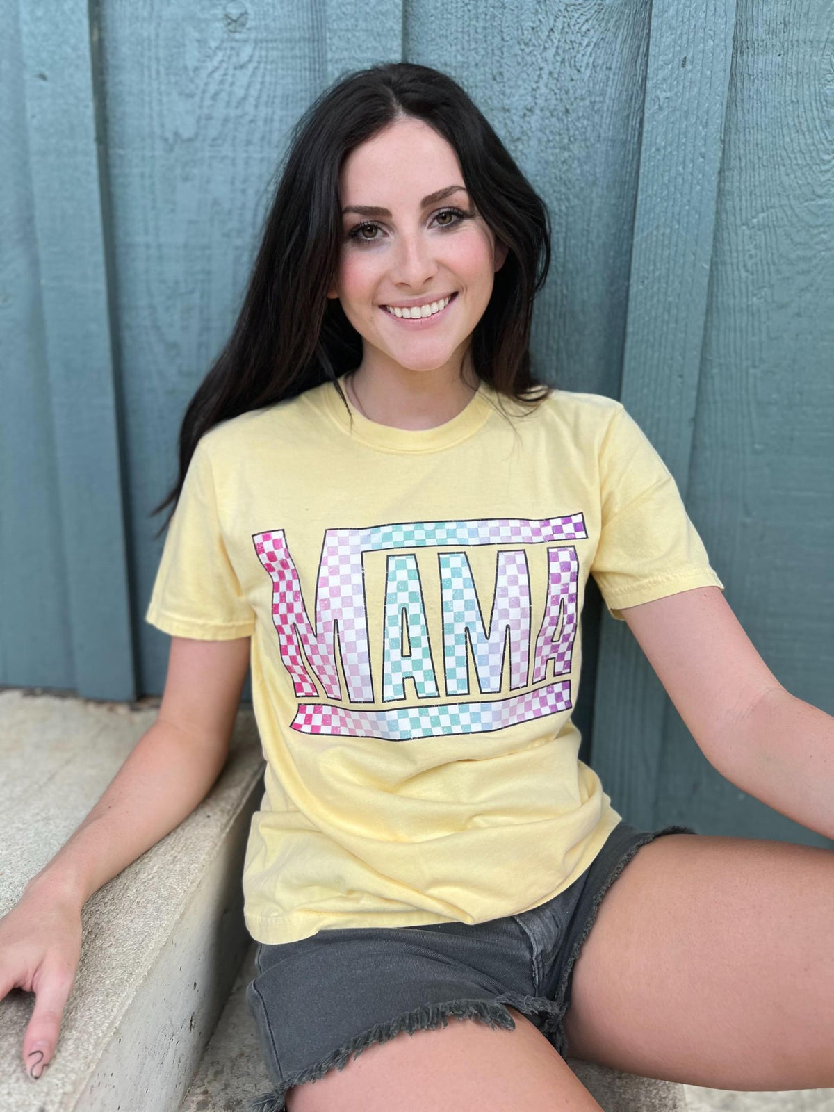 Rainbow Checkered Mama Tee