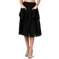 Evanese Women's Cotton Knee Length Skirt With Front Pockets & Ribbon