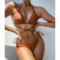 Set Push Up Halter Lace Up Brazilian Bikini