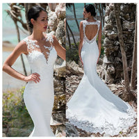 LORIE Mermaid Sleeveless Lace Back Boho Wedding Gown Long W/ Train