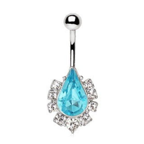 Stainless Steel Aqua Teardrop Navel Ring