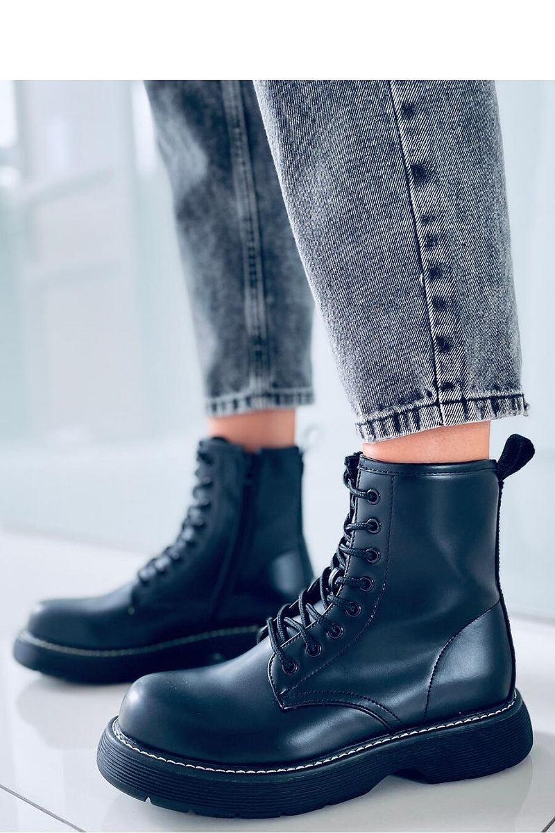 Motorcycle Leather Stitched Lace Up Boots