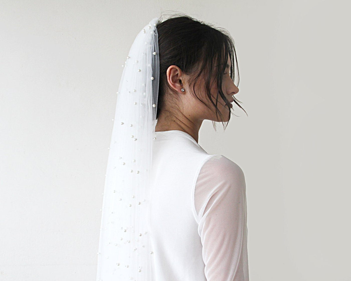 Wedding Veil With Pearl, Mid Length Veil  4022