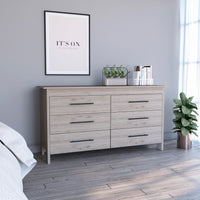 6 Drawer Double Dresser Wezz, Four Legs, Superior Top - Light Gray