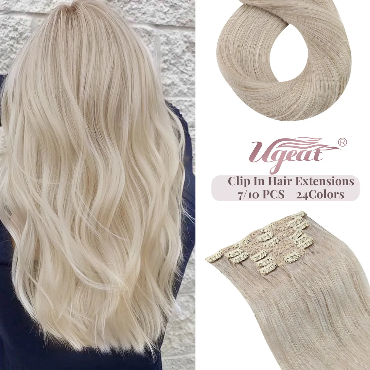 [16 Colors] 7 Pc Clip in Extensions, Human Hair 14-22" Double Weft Remy Hair