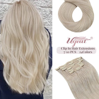 [16 Colors] 7 Pc Clip in Extensions, Human Hair 14-22" Double Weft Remy Hair