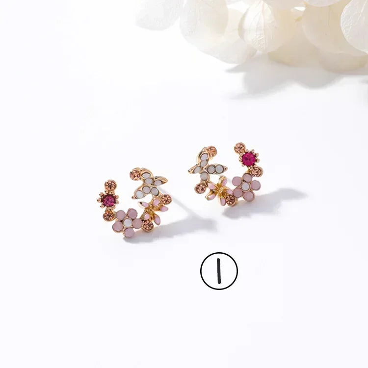 Fresh Cute Hook Drop Oil Flower Stud Crystal Earring