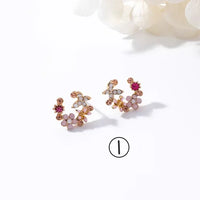 Fresh Cute Hook Drop Oil Flower Stud Crystal Earring