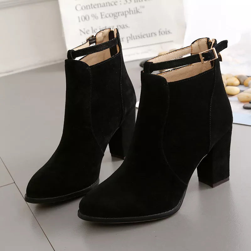 Square Heel Leather Ankle Boots