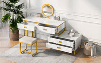 Modern Vanity Make-Up Table w/ 4-Drawers, w/Mirror 3-Colors LEDs