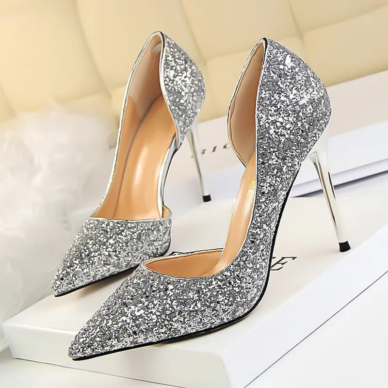 Handmade Glam Sparkle Open Arch Stiletto Pumps - Multiple Color Options