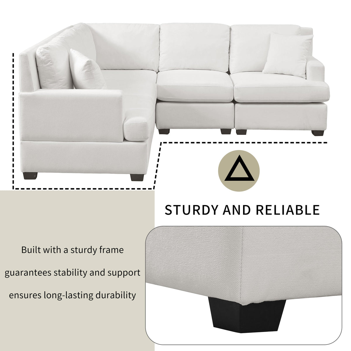 Sectional Modular Sofa With 2 Tossing Cushions and Solid Frame for Living Room