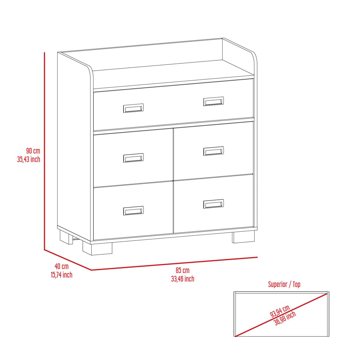 Dresser Wuuman, Four Drawers, Single Double Drawer - White