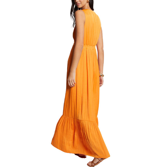 Morgan De Toi - Long Flowing Deep V Neck Dress in ORANGE