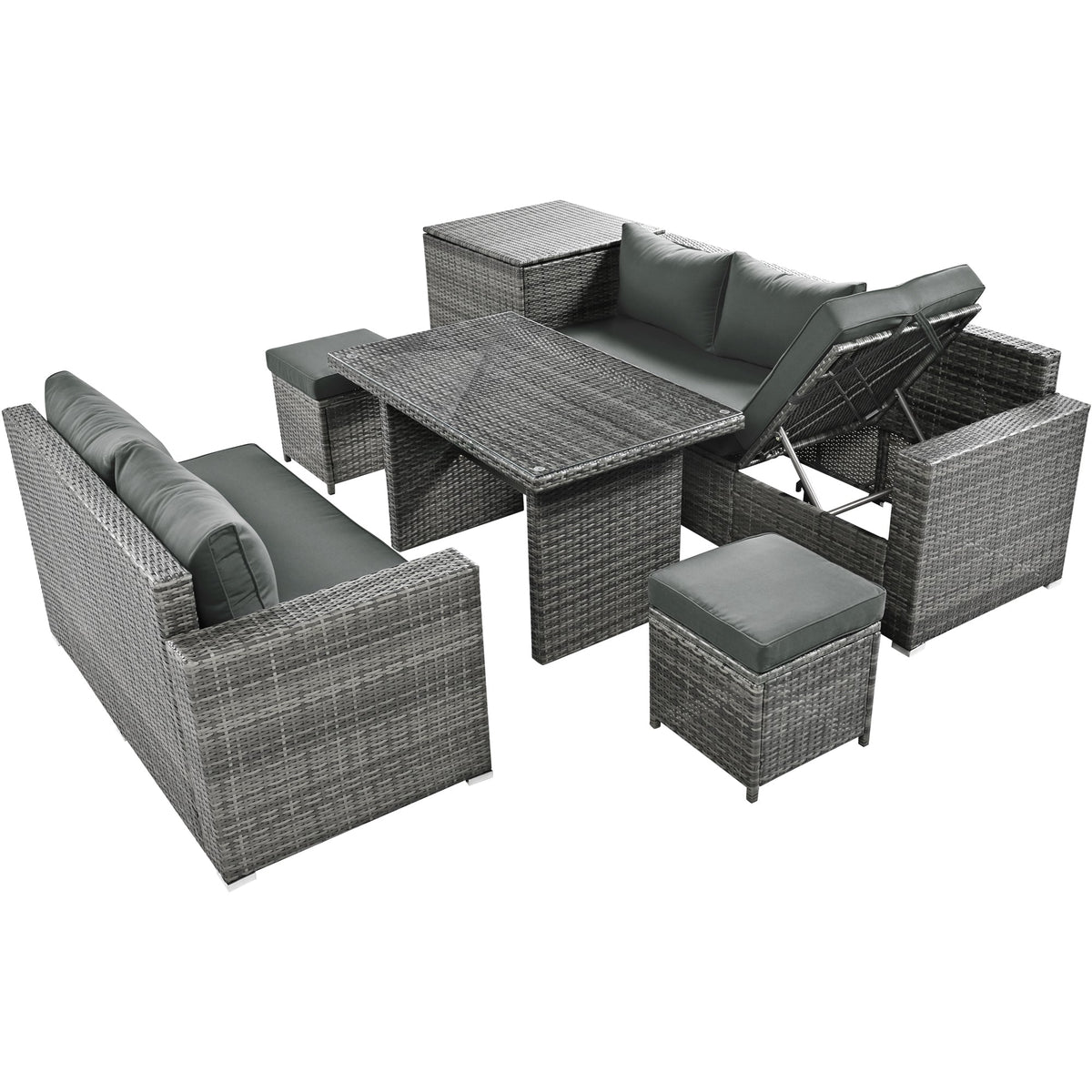 Outdoor 6-Piece All Weather PE Rattan Sofa Set w/ Adjustable Seat & Storage