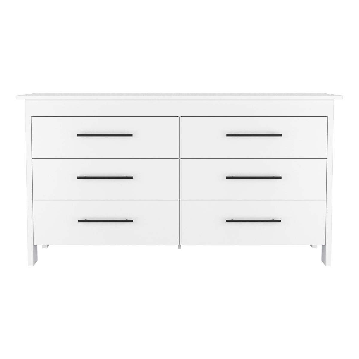 6 Drawer Double Dresser Wezz, Four Legs, Superior Top - White