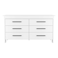 6 Drawer Double Dresser Wezz, Four Legs, Superior Top - White