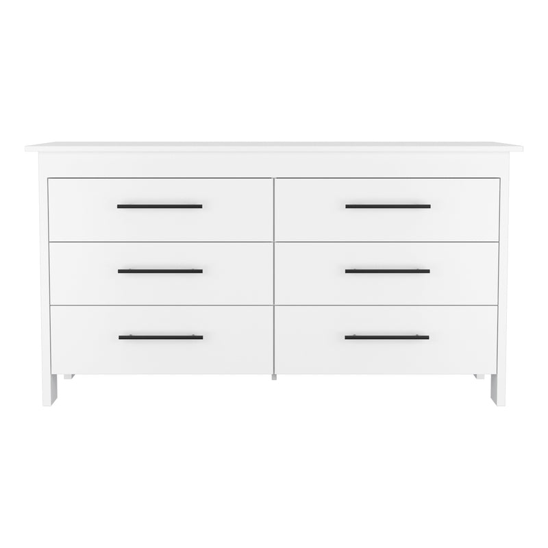 6 Drawer Double Dresser Wezz, Four Legs, Superior Top - White