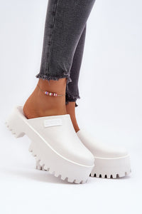 White Chunky Platform Clogs Slides