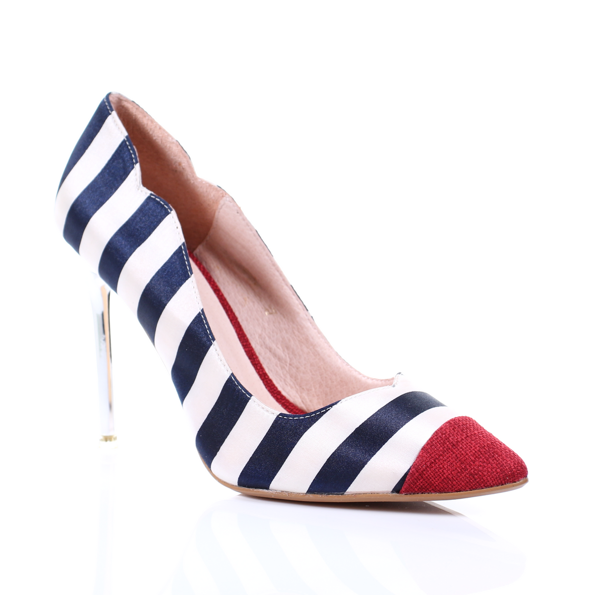 Chrome Heel Stripe Pointed Toe Pumps