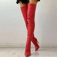 Split Back Over the Knee High Heel Leather Boots