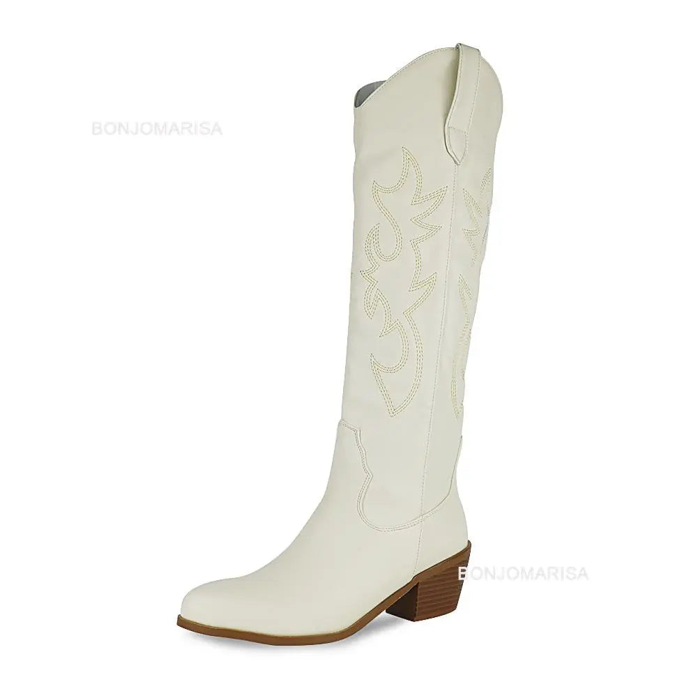 Embroidered Western Knee High Cowboy Boots (Multiple Color Options)