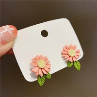 Fresh Cute Hook Drop Oil Flower Stud Crystal Earring