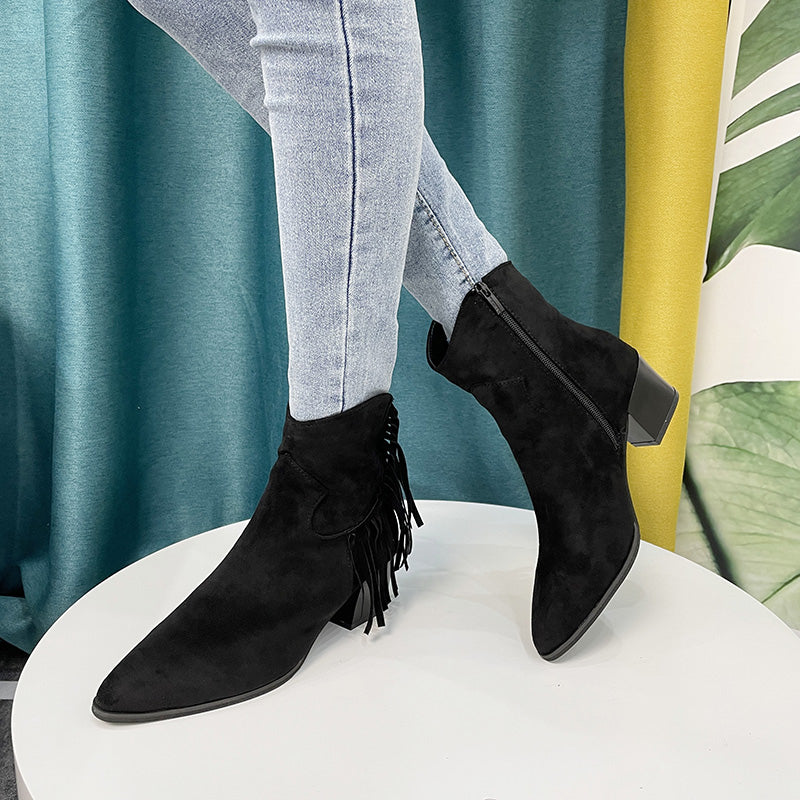 Suede Fringe Ankle Cowboy Boot