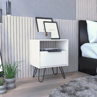 Nightstand Skyoner, Single Drawer, Hairpin Legs - White