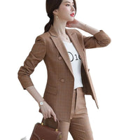 2 Piece Set Plaid Formal Pant Suit - Soft Blazer and Ankle-Length Pant (Size S-5XL)