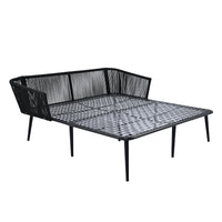 Outdoor Daybed, Woven Nylon Rope Backrest With Washable Cushions in Gray